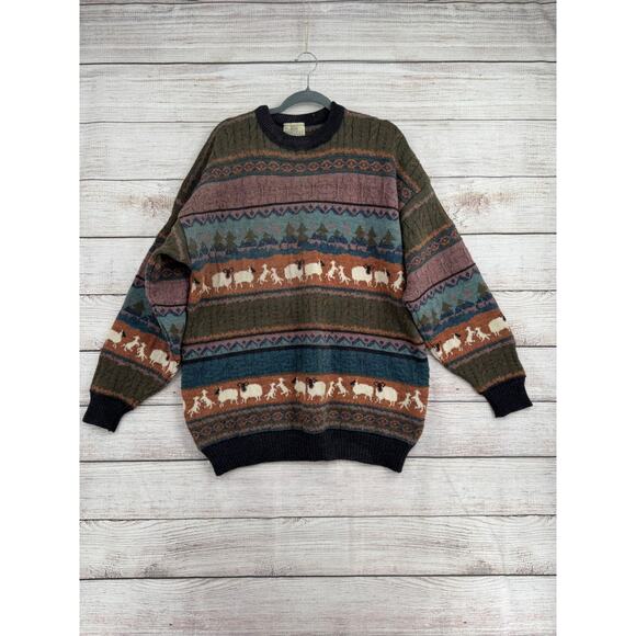 Vintage 80s Concept Knitwear Sheep Ram Print Crewneck Sweater Adult L Britain - Picture 1 of 9